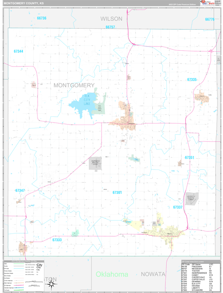 Montgomery County, KS Wall Map Premium Style