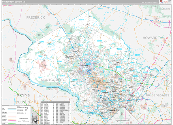 Montgomery County Wall Map Premium Style