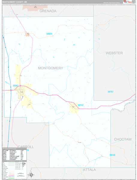 Montgomery County, MS Wall Map