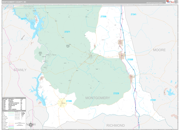 Montgomery County, NC Carrier Route Wall Map