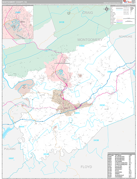 Montgomery County, VA Wall Map
