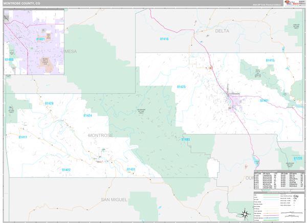 Montrose County Wall Map Premium Style