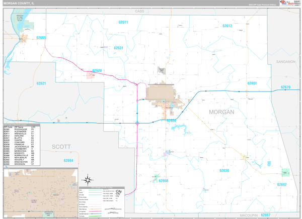 Morgan County, IL Carrier Route Wall Map