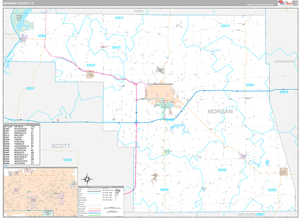 Morgan County, IL Zip Code Map