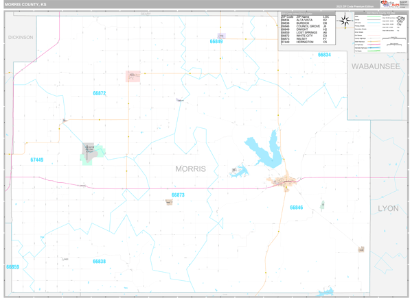 Morris County, KS Carrier Route Wall Map