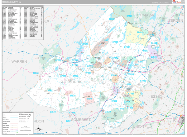 Morris County, NJ Carrier Route Wall Map