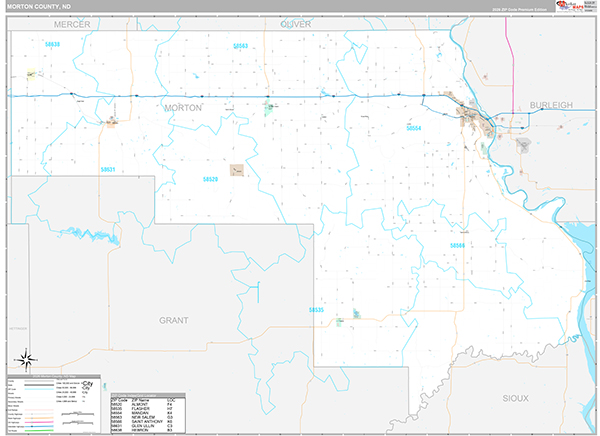 Morton County, ND Wall Map Premium Style