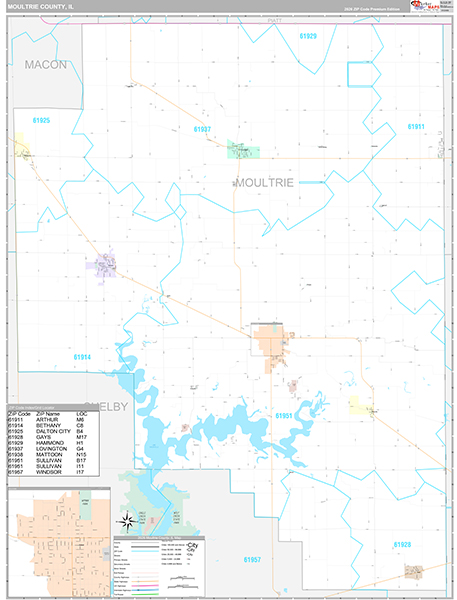 Moultrie County, IL Wall Map