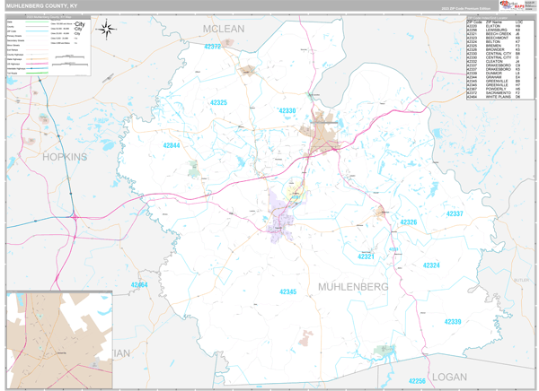 Muhlenberg County, KY Wall Map