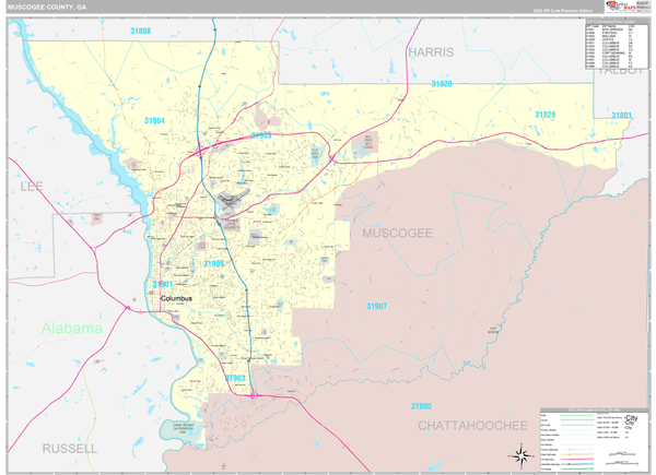Muscogee County, GA Wall Map