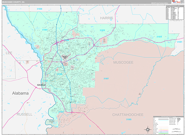 Muscogee County, GA Zip Code Map