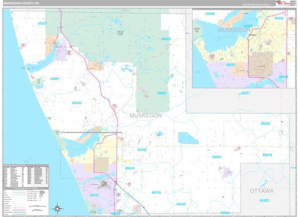 Muskegon County, MI Wall Map Premium Style