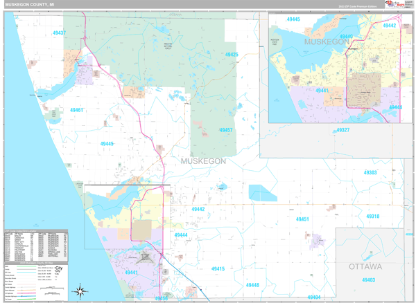 Muskegon County, MI Carrier Route Wall Map