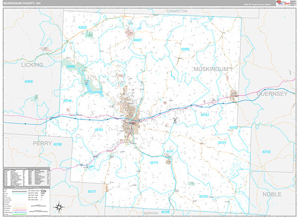 Muskingum County, OH Zip Code Map