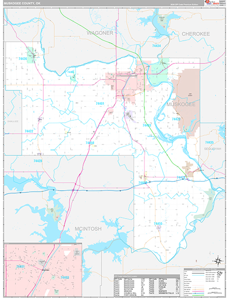 Muskogee County, OK Wall Map