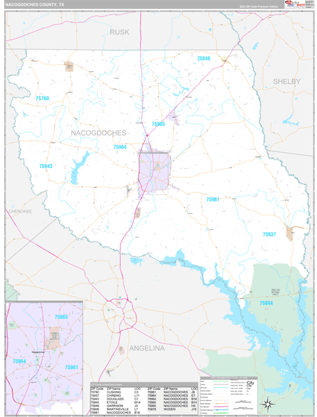 Nacogdoches County, TX Wall Map