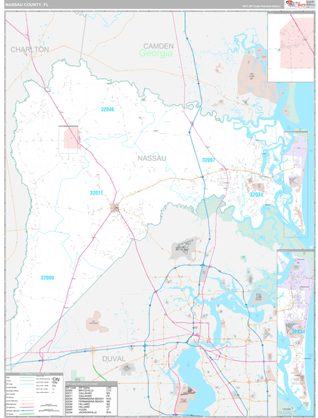 Nassau County, FL Carrier Route Wall Map