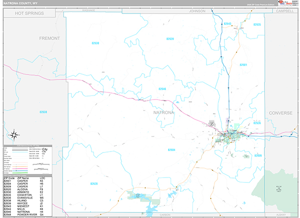 Natrona County, WY Zip Code Map