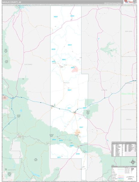 Navajo County, AZ Carrier Route Wall Map