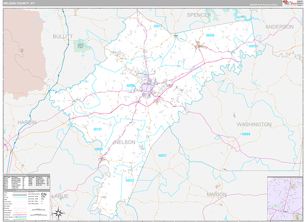 Nelson County, KY Zip Code Map