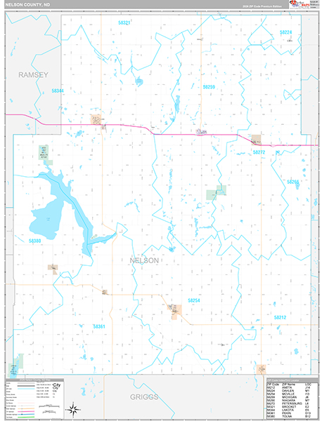 Nelson County, ND Wall Map Premium Style
