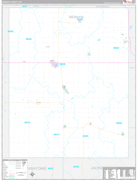 Nemaha County, KS Carrier Route Wall Map