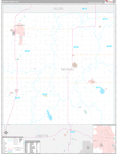 Neosho County, KS Wall Map Premium Style