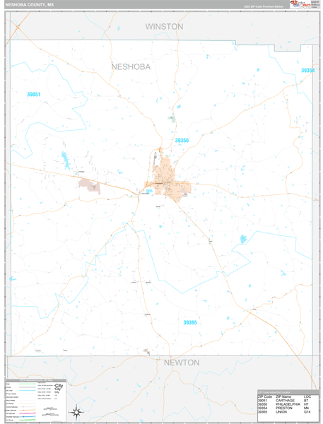Neshoba County, MS Wall Map