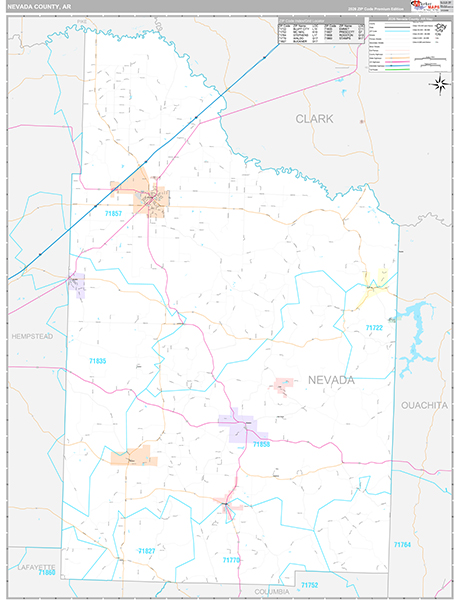 Nevada County, AR Zip Code Map