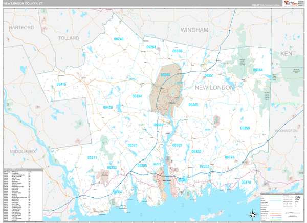 New London County, CT Wall Map Premium Style by MarketMAPS - MapSales