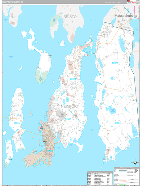 Newport County, RI Zip Code Map