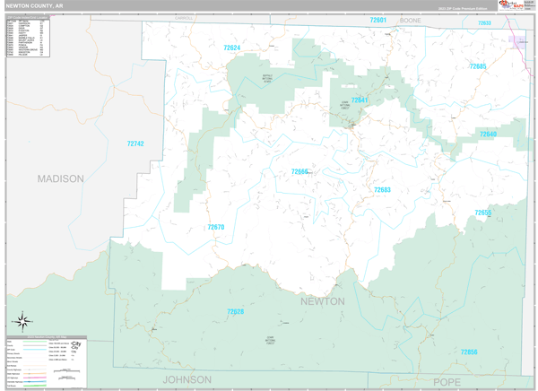 Newton County, AR Wall Map Premium Style by MarketMAPS