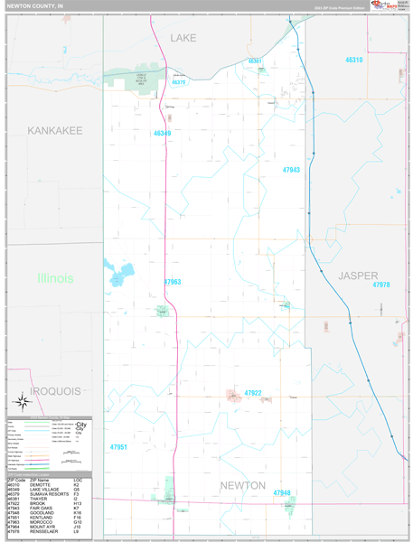 Newton County, IN Wall Map Premium Style