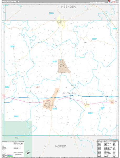 Newton County, MS Zip Code Map
