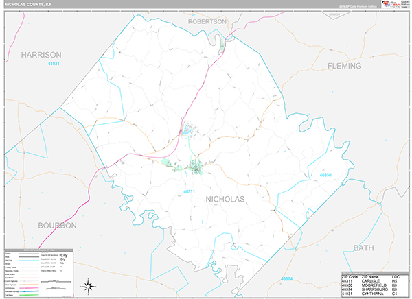 Nicholas County, KY Zip Code Map