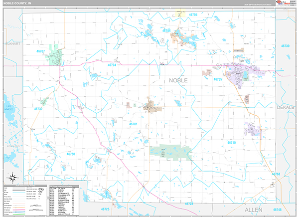 Noble County, IN Zip Code Map