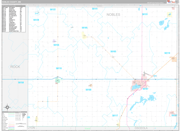 Nobles County, MN Carrier Route Wall Map