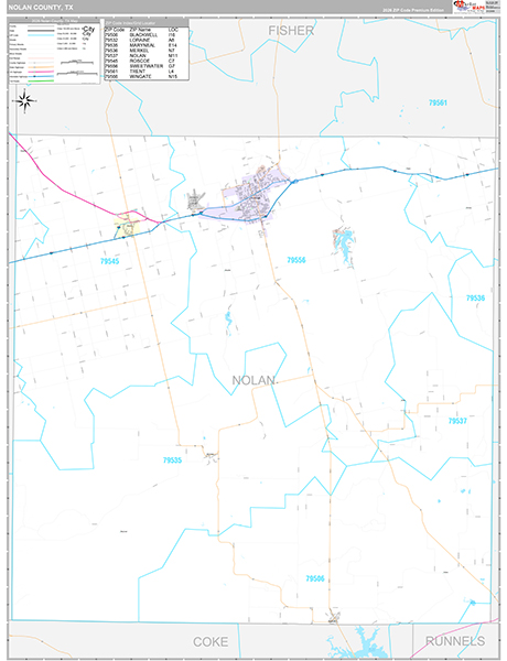 Nolan County, TX Zip Code Map