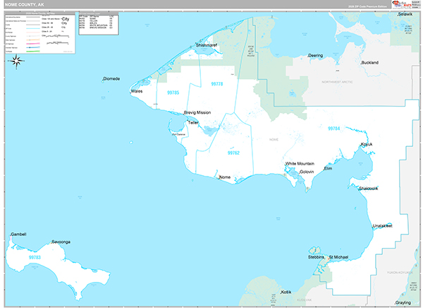 Nome Borough (County), AK Carrier Route Wall Map