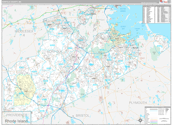 Norfolk County, MA Wall Map Premium Style