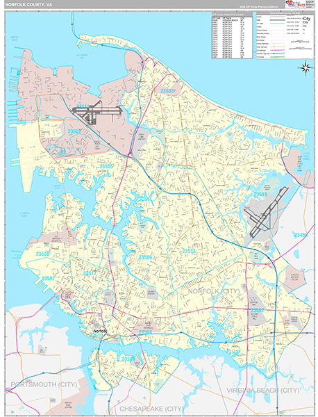 Norfolk County, VA Wall Map