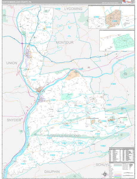 Northumberland County, PA Wall Map Premium Style