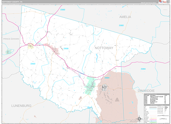 Nottoway County, VA Wall Map