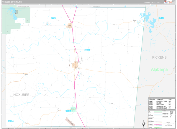Noxubee County, MS Wall Map
