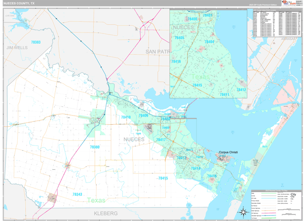 Nueces County, TX Wall Map