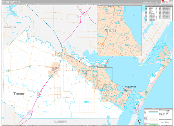 Nueces County, TX Zip Code Map