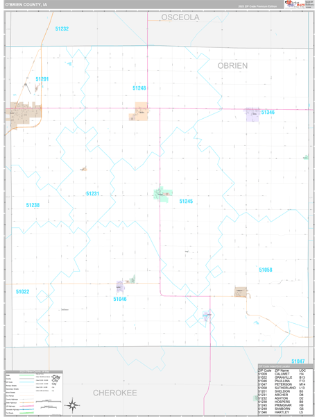 O'Brien County Wall Map Premium Style