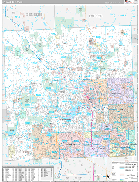 Oakland County, MI Zip Code Map