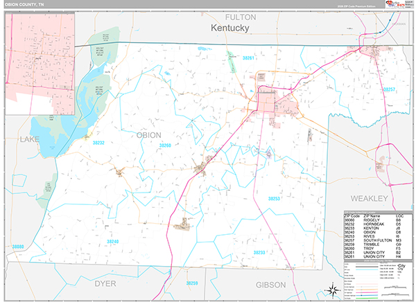 Obion County, TN Zip Code Map