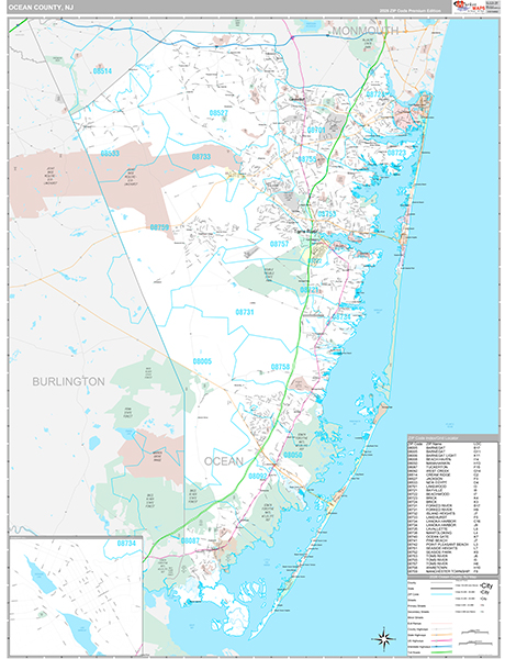 Ocean County, NJ Zip Code Map